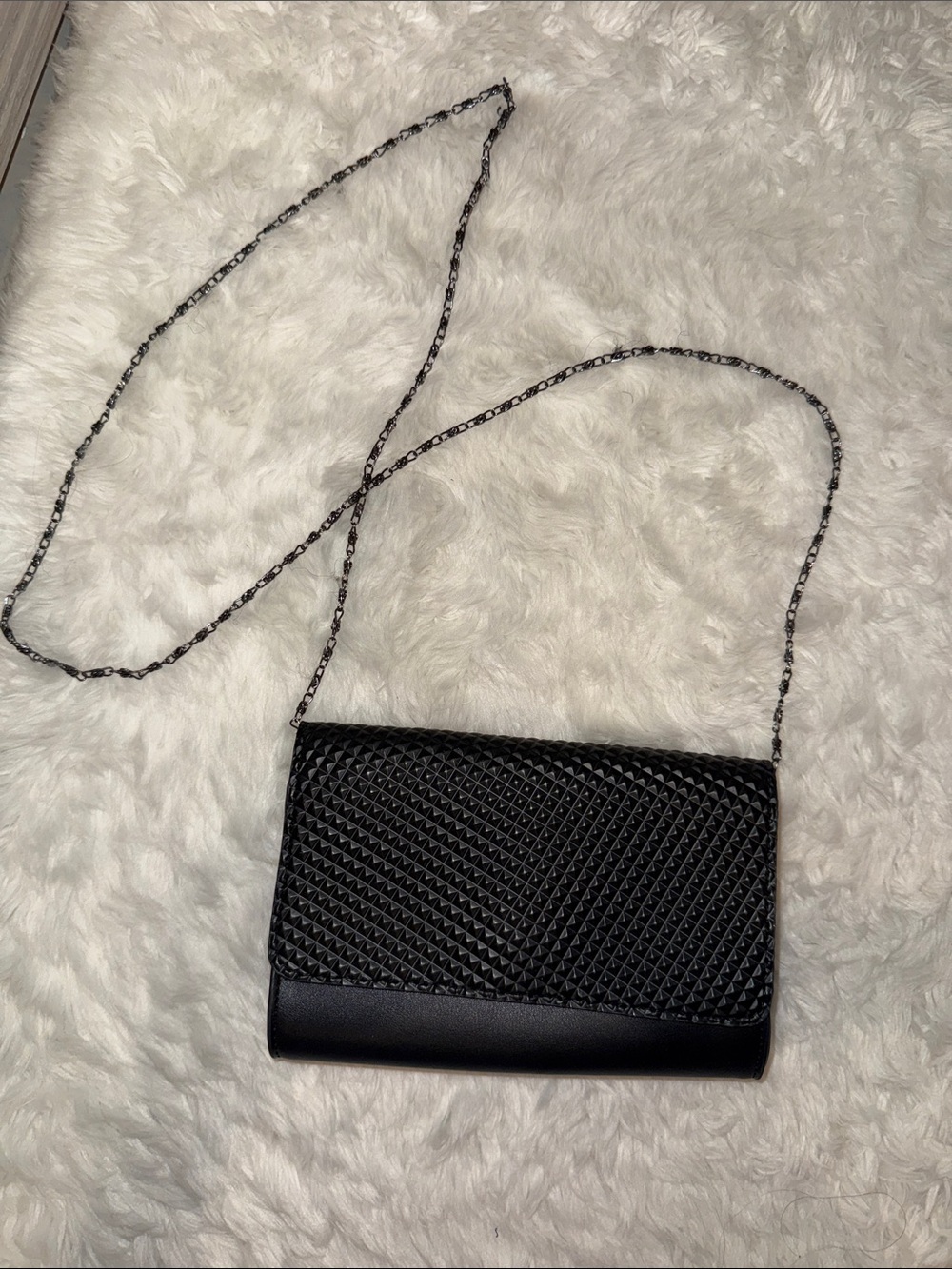 Neiman Marcus Black Woven-Texture Chain Crossbody
